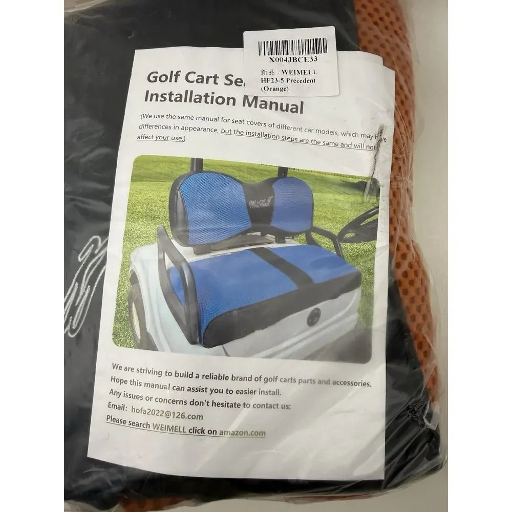 Golf Cart Seat Cover Fit For Club Car DS 2000-Up Front Seat Cushion Black/Orange
